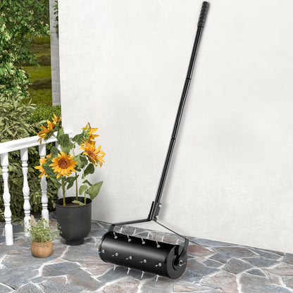 45 cm Manual Rolling Lawn Aerator Tool with 130 cm Detachable Handle-Black