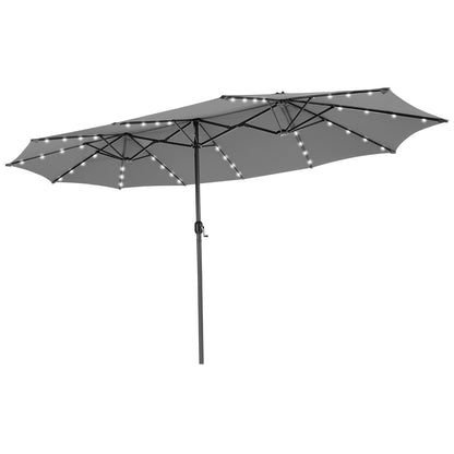 460 cm Twin Patio Umbrella with 48 LED Lights and Auto-Charging Solar Panel-HS