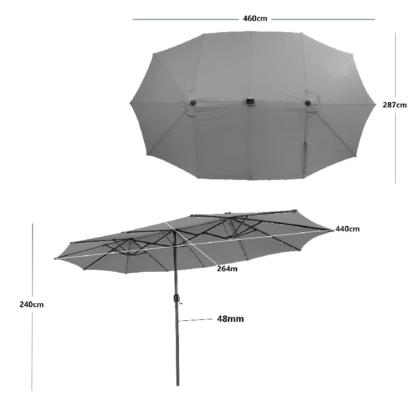 460 cm Twin Patio Umbrella with 48 LED Lights and Auto-Charging Solar Panel-HS