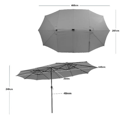 460 cm Twin Patio Umbrella with 48 LED Lights and Auto-Charging Solar Panel-HS