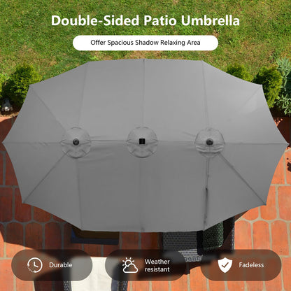 460 cm Twin Patio Umbrella with 48 LED Lights and Auto-Charging Solar Panel-HS