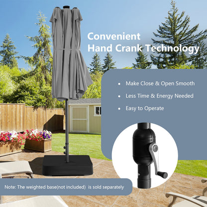 460 cm Twin Patio Umbrella with 48 LED Lights and Auto-Charging Solar Panel-HS