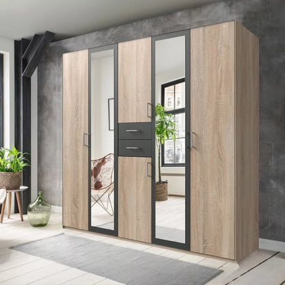 DAKAR 5 Door Wardrobe Oak and Graphite 225cm