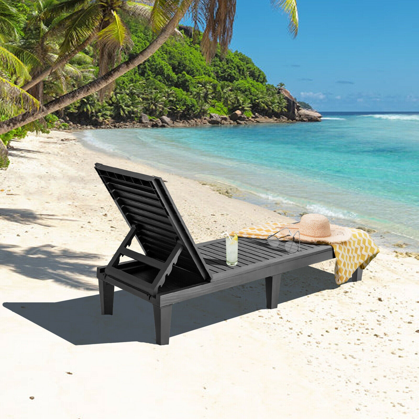 Adjustable Recliner Lounger Beach-Black