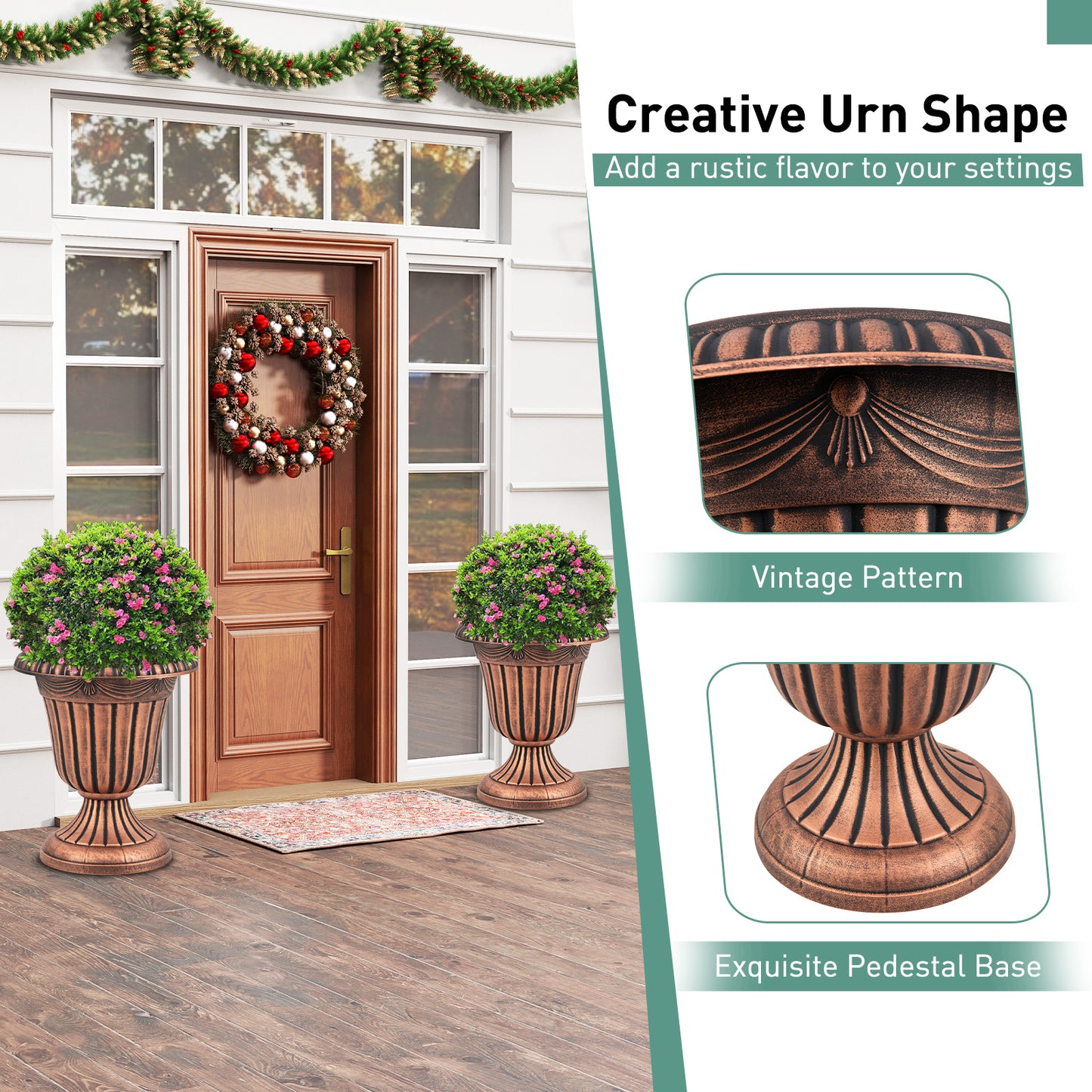 46cm Tall Vintage Planters Set of 2 Urn Plastic Flower Pots-Bronze