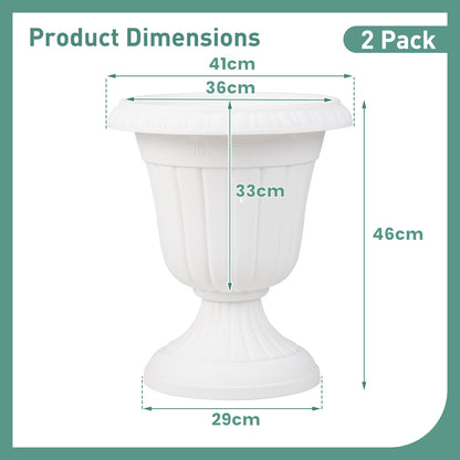 46cm Tall Vintage Planters Set of 2 Urn Plastic Flower Pots-White