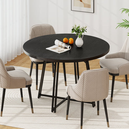 47 Inch Dining Table for 4-6 People Round Kitchen Table with 8 Metal Supporting Legs and Cross Base-Black