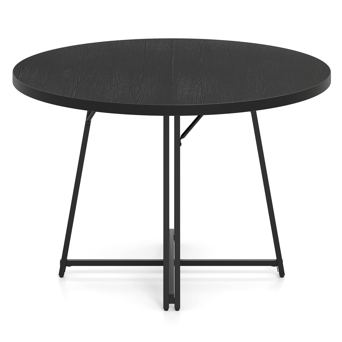 47 Inch Dining Table for 4-6 People Round Kitchen Table with 8 Metal Supporting Legs and Cross Base-Black