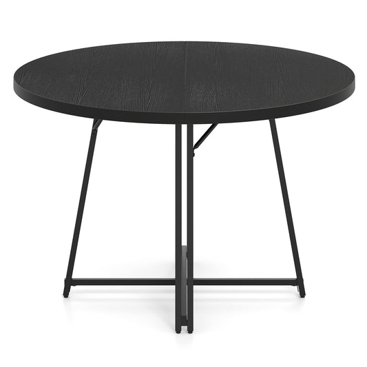 47 Inch Dining Table for 4-6 People Round Kitchen Table with 8 Metal Supporting Legs and Cross Base-Black