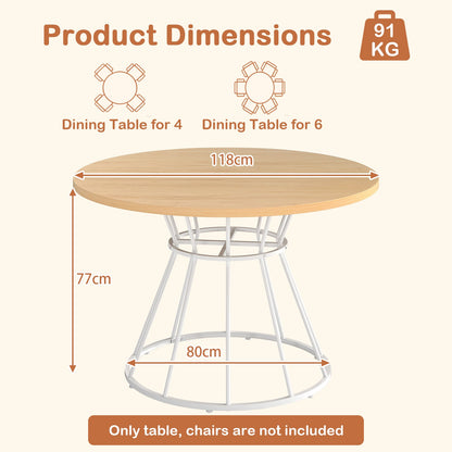 Round Dining Table for 4 with Wooden Tabletop and Metal Base-Natrual