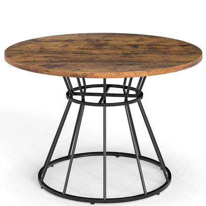 Round Dining Table for 4 with Wooden Tabletop and Metal Base-Rustic Brown