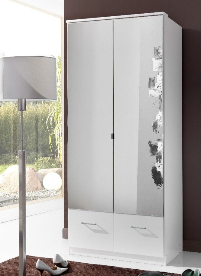 INAGU 2 Door 2 Drawer Mirrored Wardrobe White 90cm