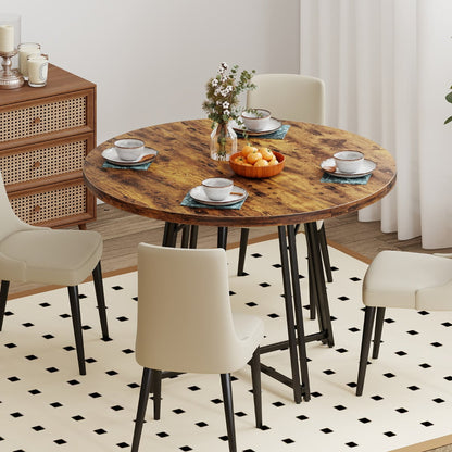 47 Inch Dining Table for 4-6 People Round Kitchen Table with 8 Metal Supporting Legs and Cross Base-Brown