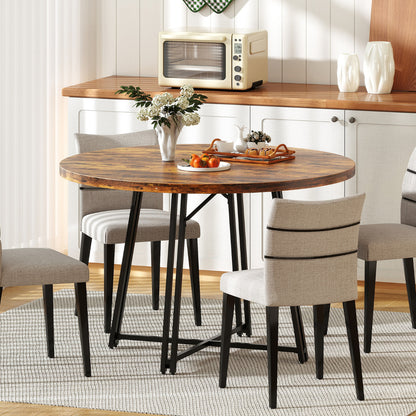 47 Inch Dining Table for 4-6 People Round Kitchen Table with 8 Metal Supporting Legs and Cross Base-Brown