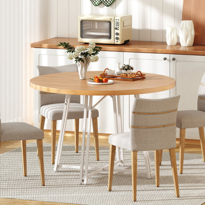 47 Inch Dining Table for 4-6 People Round Kitchen Table with 8 Metal Supporting Legs and Cross Base-Natural
