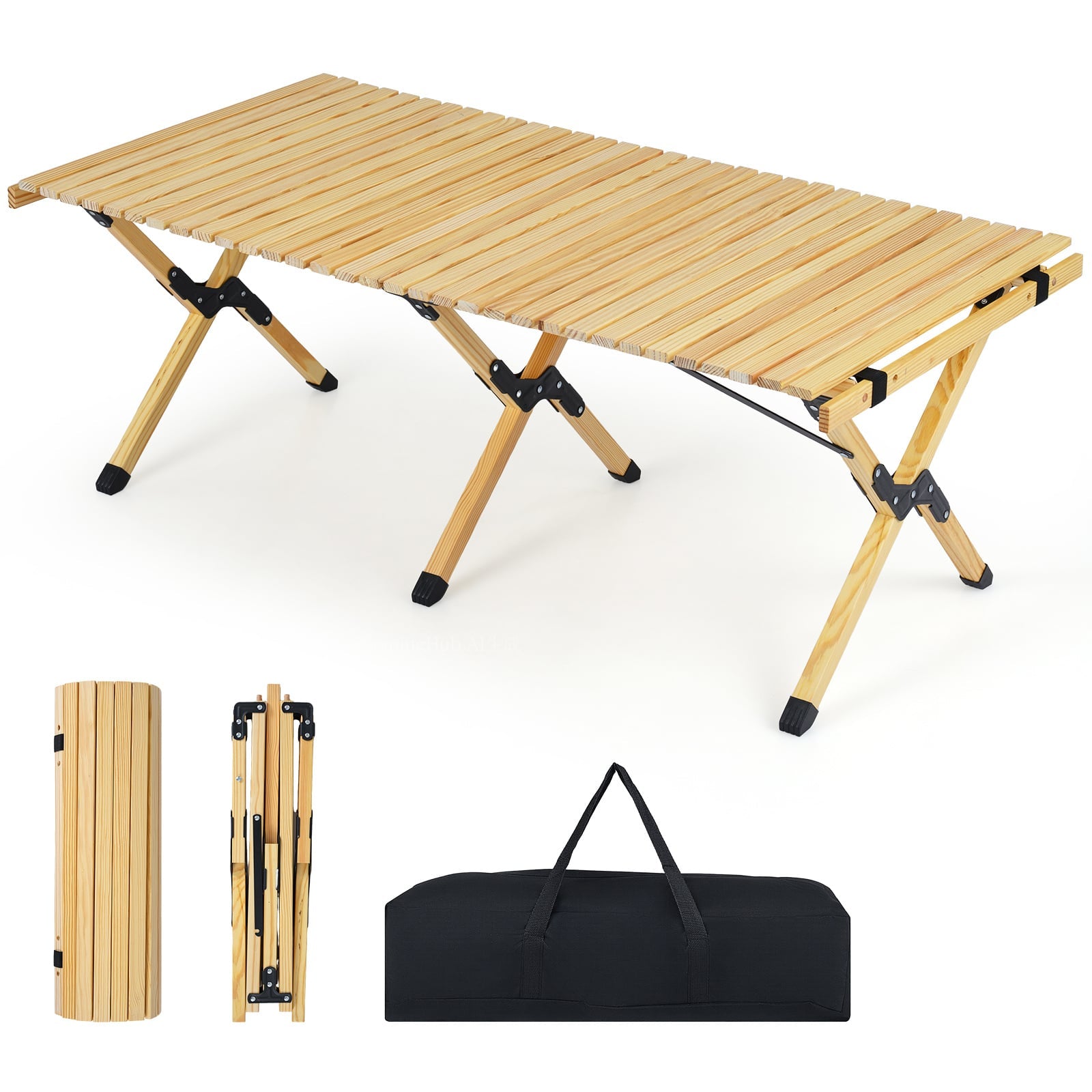 48" Folding Camping Table with Carrying Bag for 4-6 People Portable-Natural