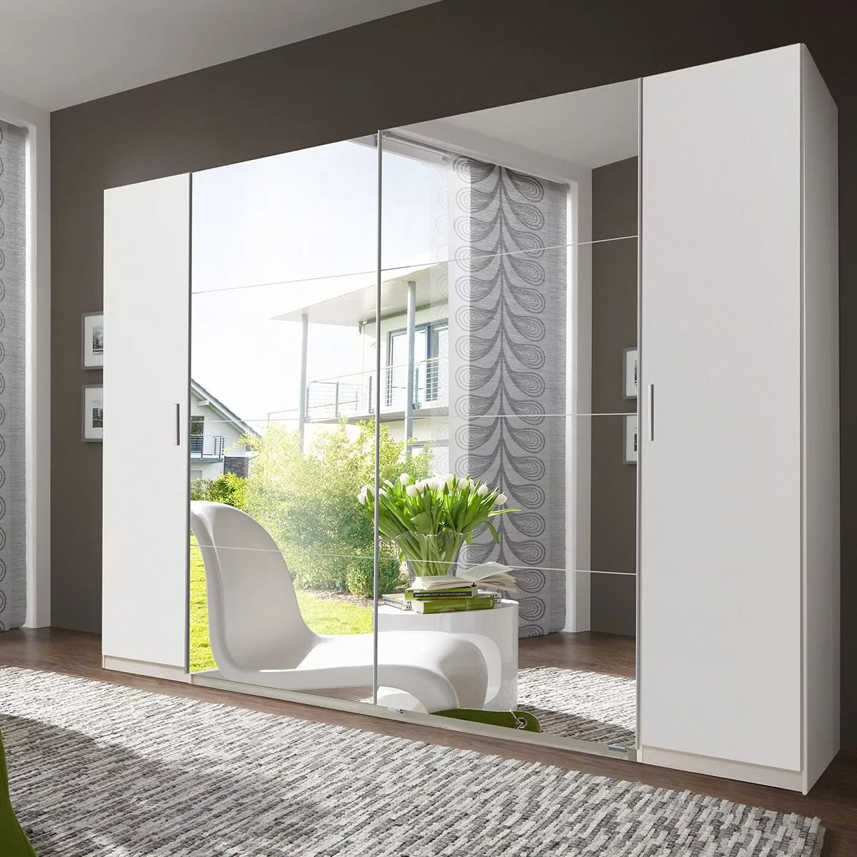 Sliding Wardrobe LANTAU 4 Door Mirrored Wardrobe White 227cm