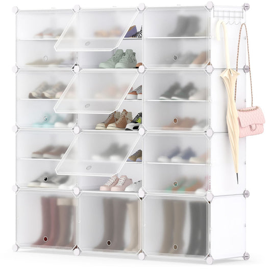 48 Pairs Expandable Modular Shoe Storage Cabinet with Door-White