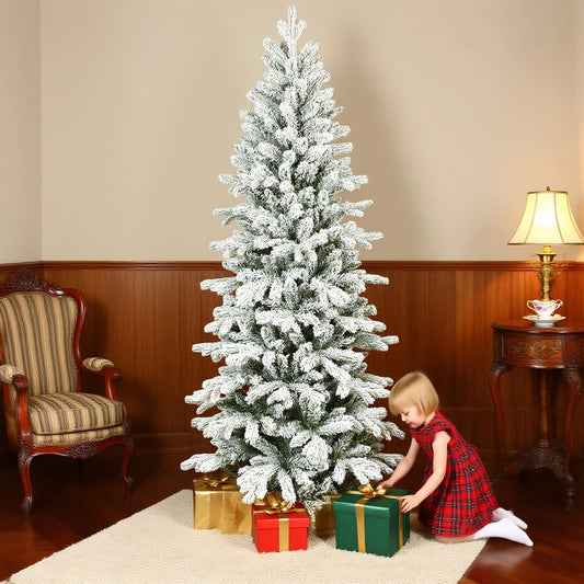 HOMCOM 6ft Flocked Artificial Christmas Tree
