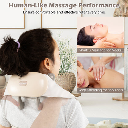 4D Deep Tissue Kneading Shiatsu Neck Shoulder Massager with 2 Heating Levels-Beige
