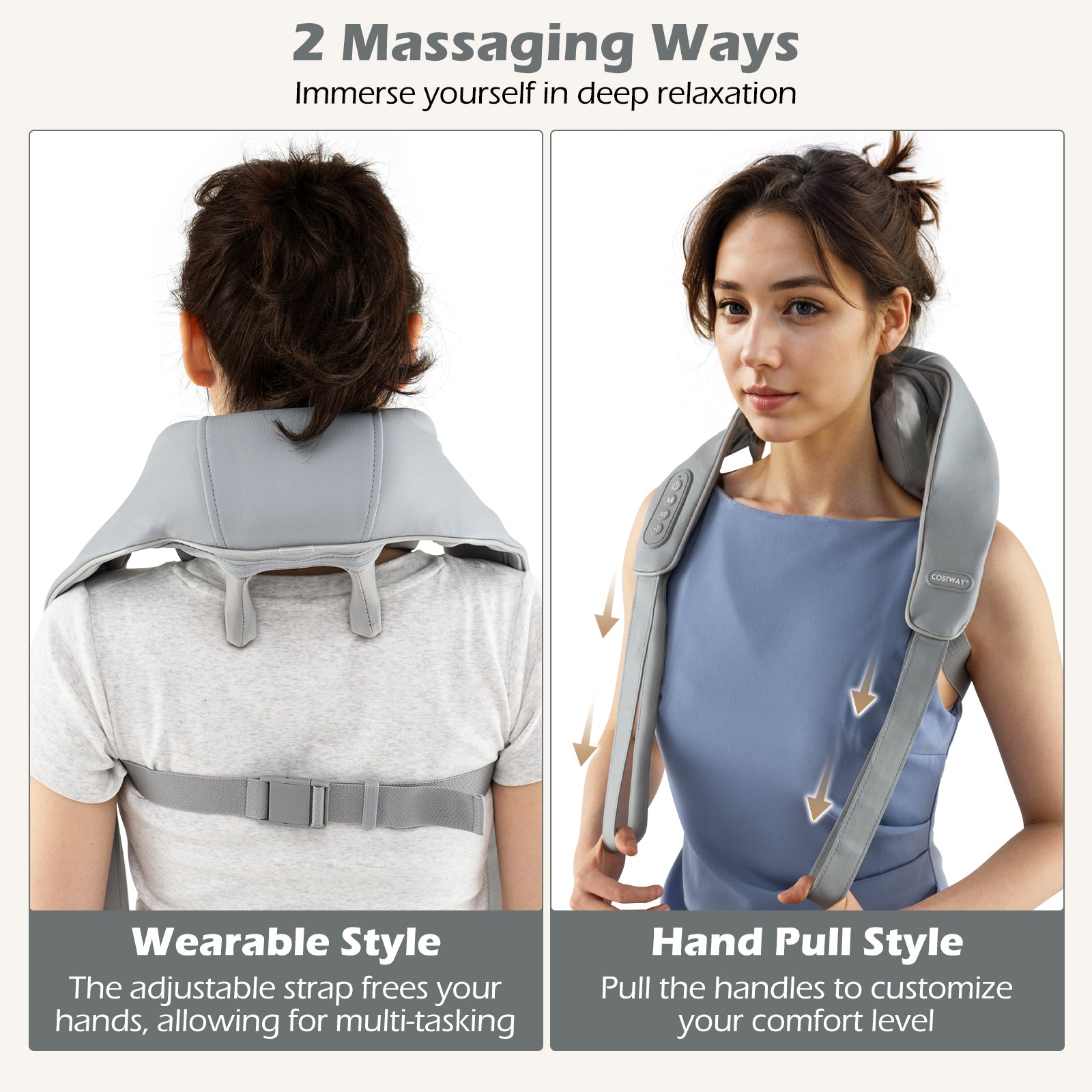 4D Deep Tissue Kneading Shiatsu Neck Shoulder Massager with 2 Heating Levels-Grey