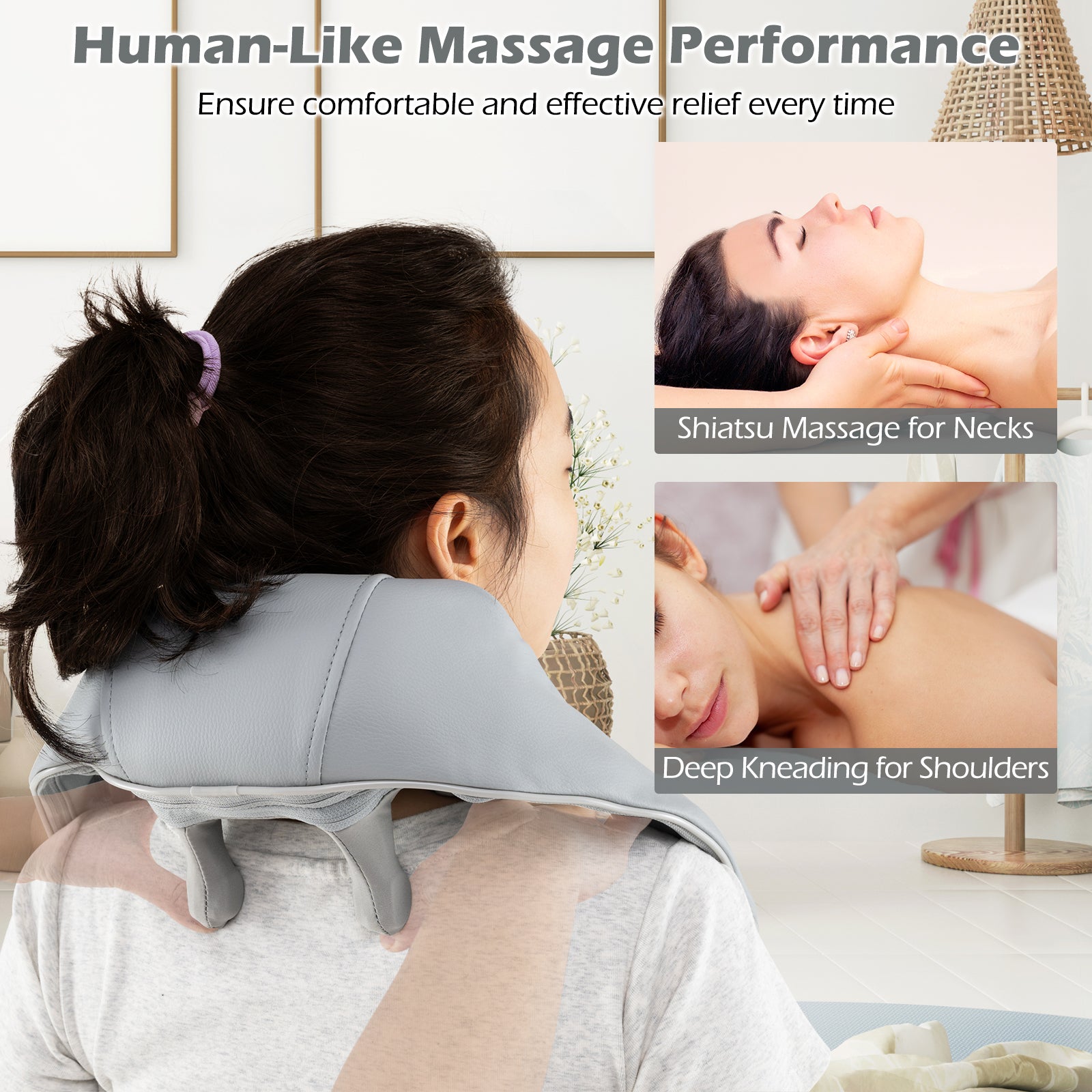 4D Deep Tissue Kneading Shiatsu Neck Shoulder Massager with 2 Heating Levels-Grey