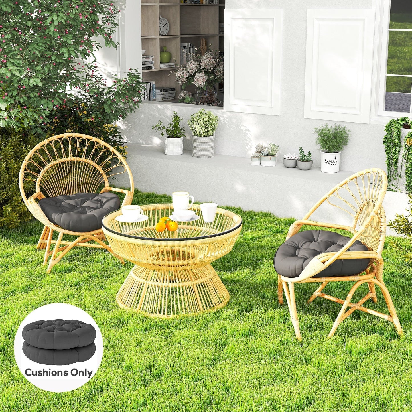 Outsunny Set of Two â60cm Outdoor Cushions - Dark Grey