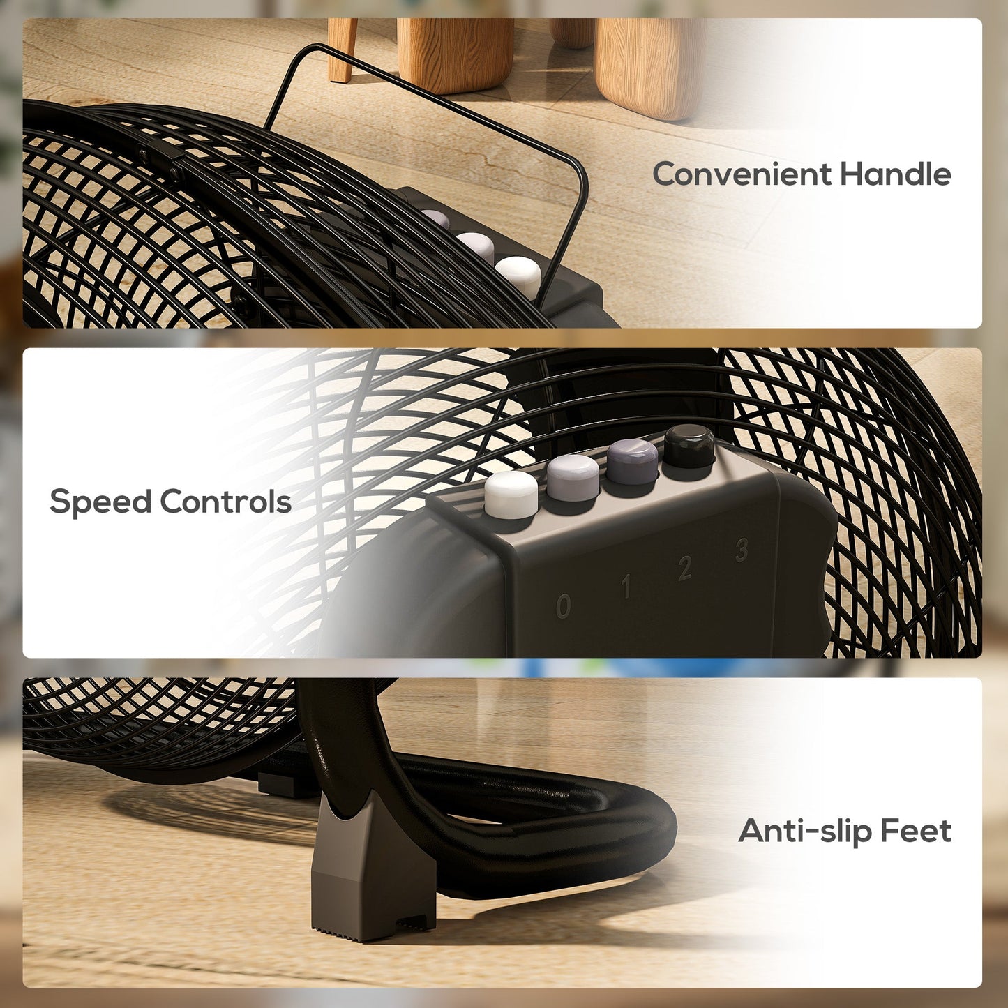 HOMCOM 20" Metal Floor Fan with Tilting, High Velocity, 3 Speed, Portable Gym Fan for Home Office, Black