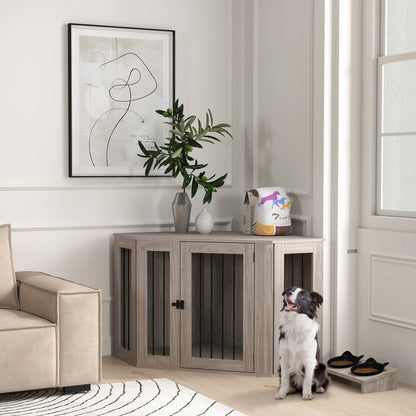 PawHut Dog Crate Furniture Side Table, with Cushion, 122 x 61 x 71cm - Walnut Brown