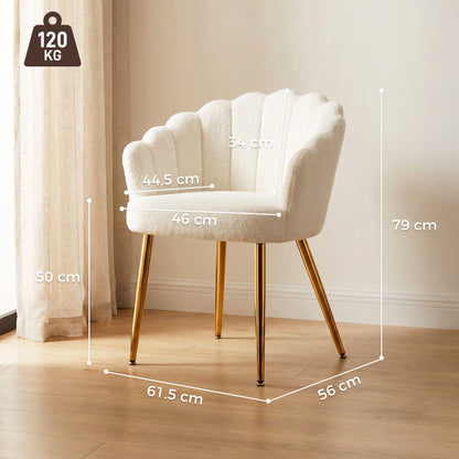 HOMCOM Lounge Chair Petal-Back Armchair Metal Metal Legs for Living Room Bedroom Cream