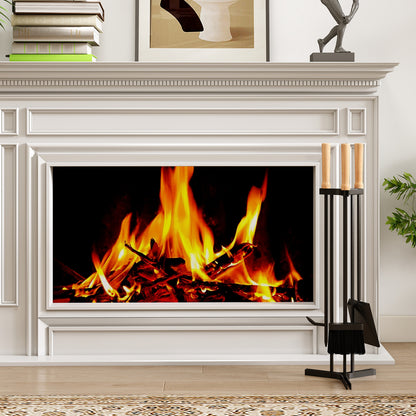 4-Piece Metal Fireplace Tools Set with Wood Handle and Base Stand Holder