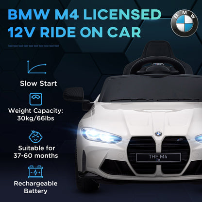 AIYAPLAY 12V BMW Licensed Kids Car, with Easy Transport, Remote Control, Suspension, Music, Horn, LED Lights, White