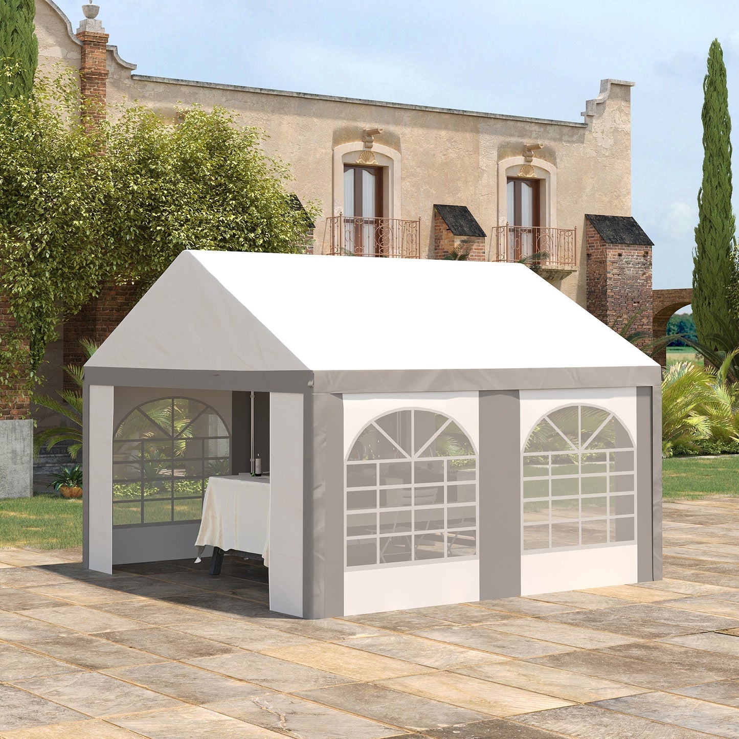 Outsunny 4m x 4m Marquee Gazebo with Sides, Level 6 Wind Protection & Waterproof, Light Grey