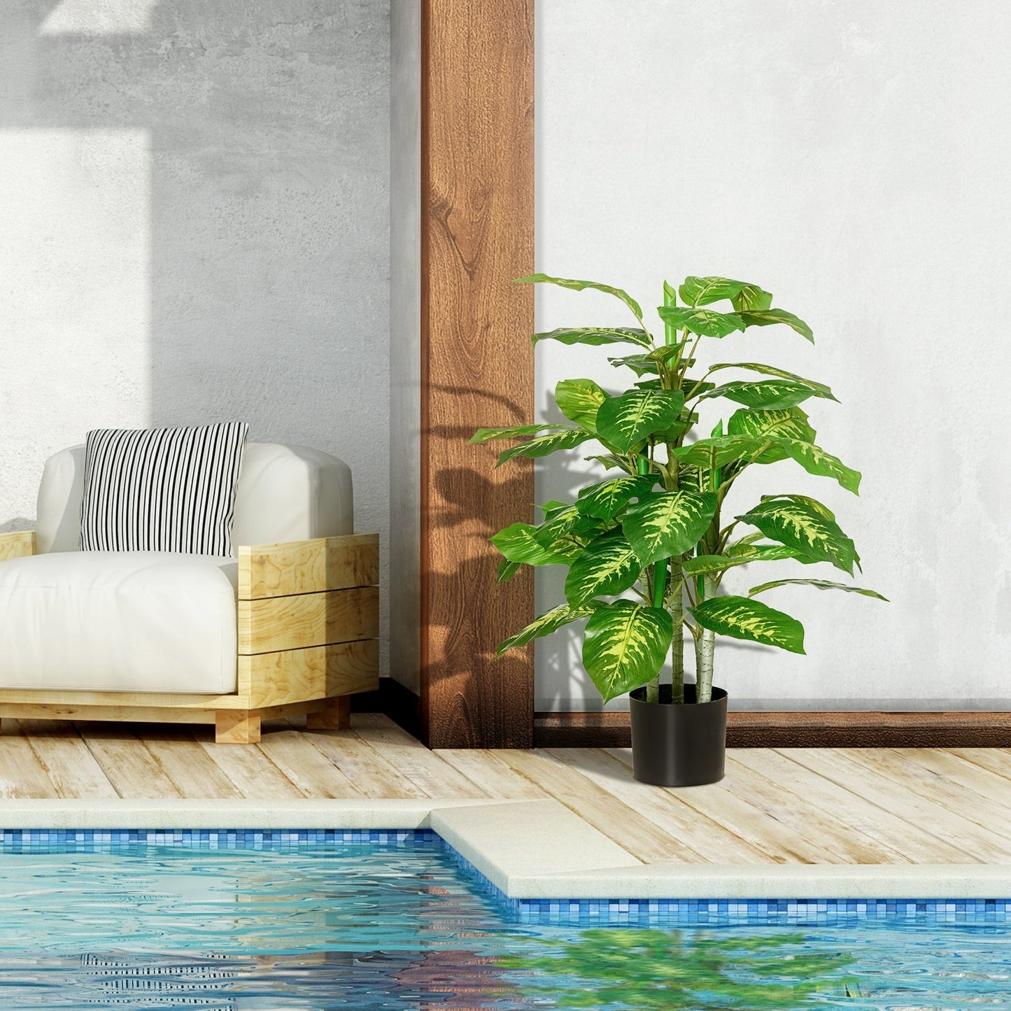 HOMCOM 2 PCs Artificial Evergreen Tree Fake Decorative Plant in Nursery Pot for Indoor Outdoor Decor, Green
