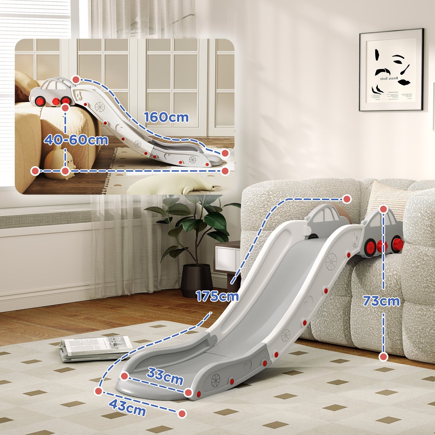 AIYAPLAY Kids Slide for Bed, Sofa, with Extended Length, Easy to assemble and Store, Grey