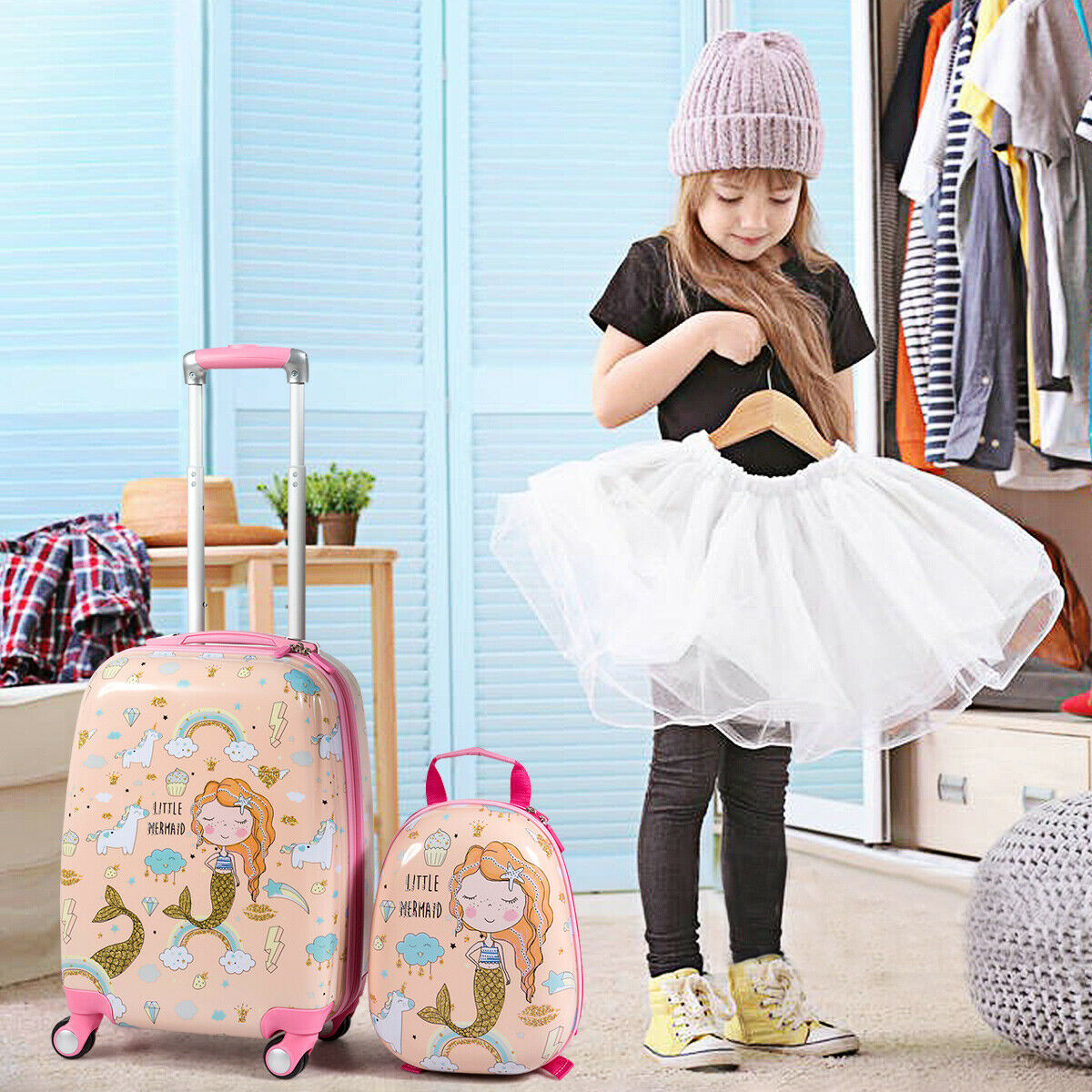 ABS Kids Backpack Luggage Set Children Suitcase Travel Schoo-Pink