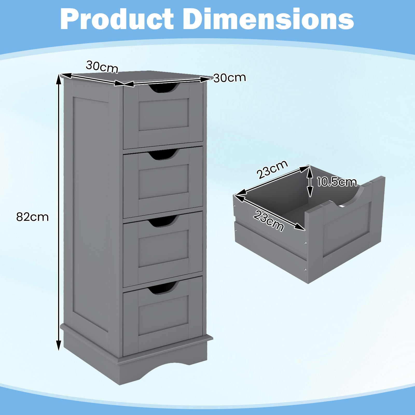 4-Drawer Bathroom Cabinet Narrow Floor Standing Cabinet-Grey