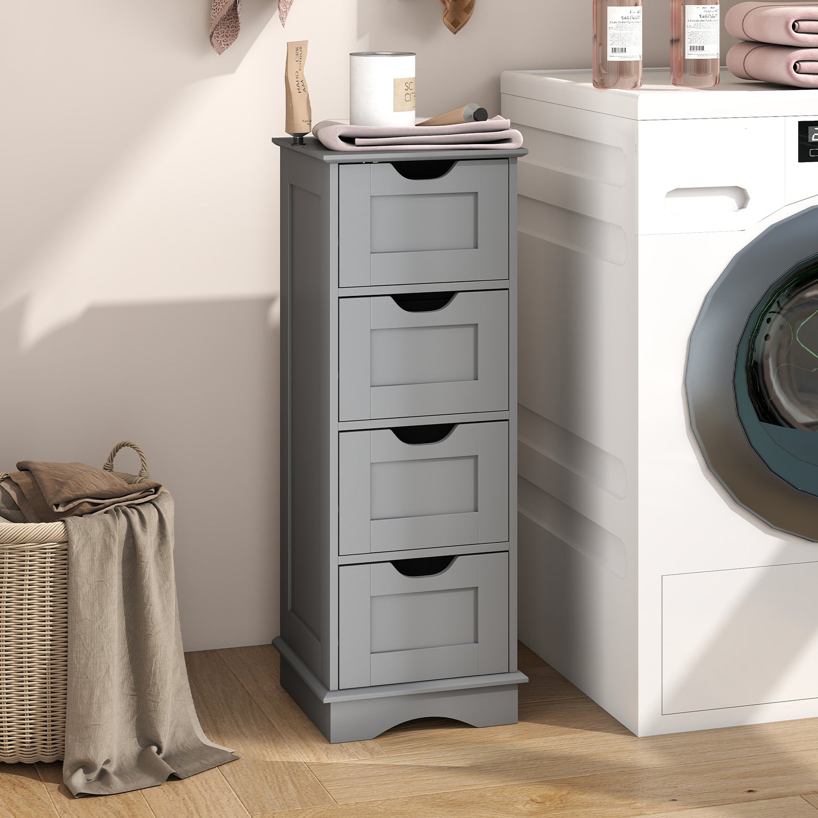 4-Drawer Bathroom Cabinet Narrow Floor Standing Cabinet-Grey