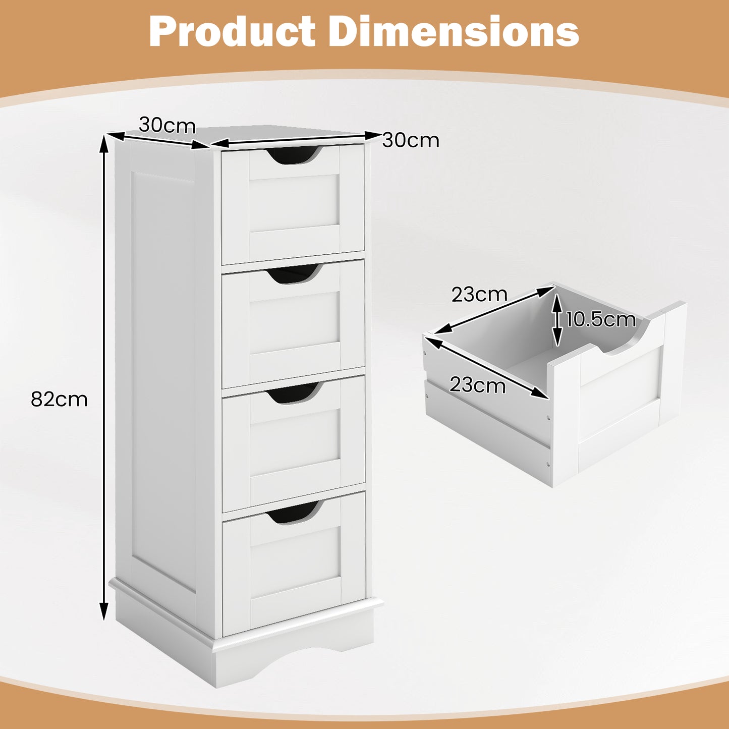 4-Drawer Bathroom Cabinet Narrow Floor Standing Cabinet-White