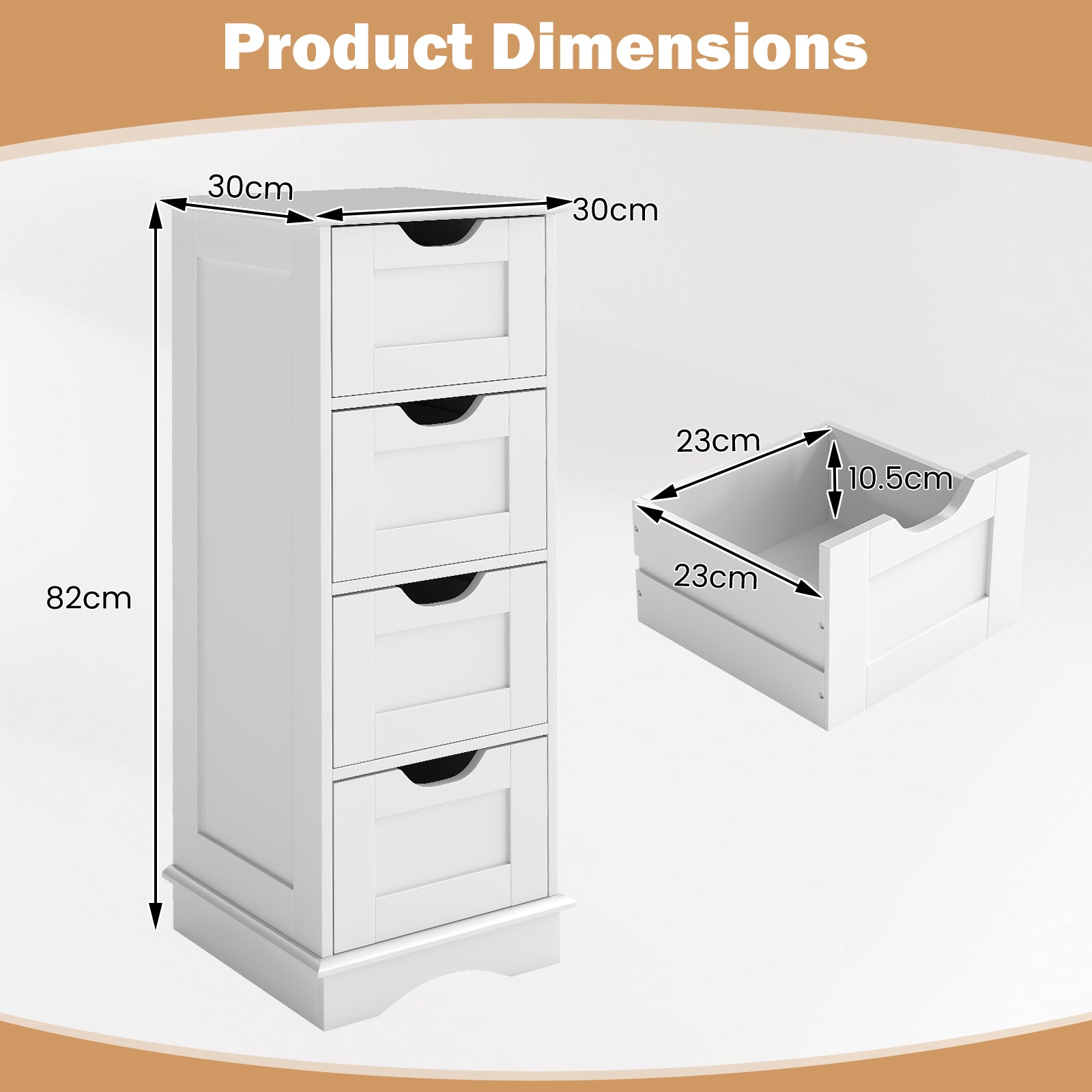 4-Drawer Bathroom Cabinet Narrow Floor Standing Cabinet-White