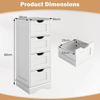 4-Drawer Bathroom Cabinet Narrow Floor Standing Cabinet-White