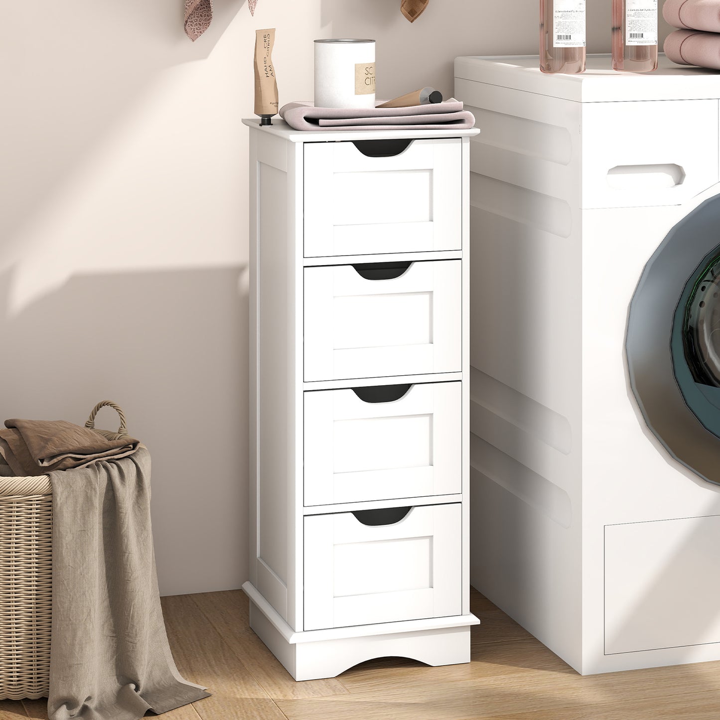 4-Drawer Bathroom Cabinet Narrow Floor Standing Cabinet-White