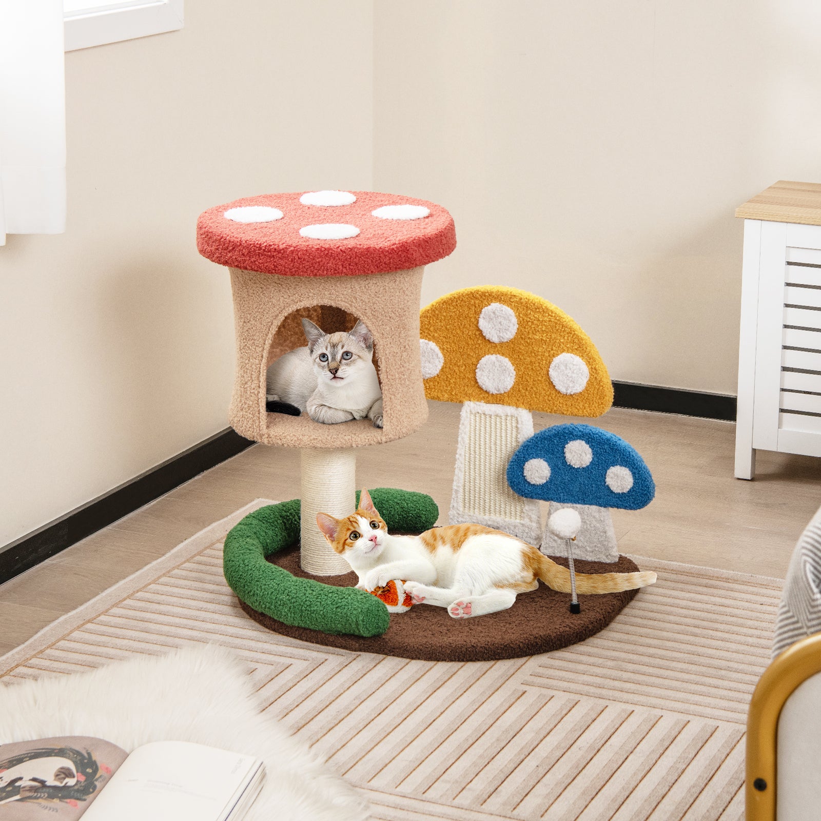 4-In-1 Cat Tree with Condo and Platform with Full-Wrapped Sisal Post-Multicolor