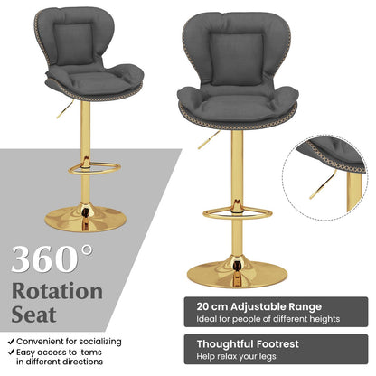Set of 4 PU Leather Bar Stool Adjustable with Padded Seat Grey