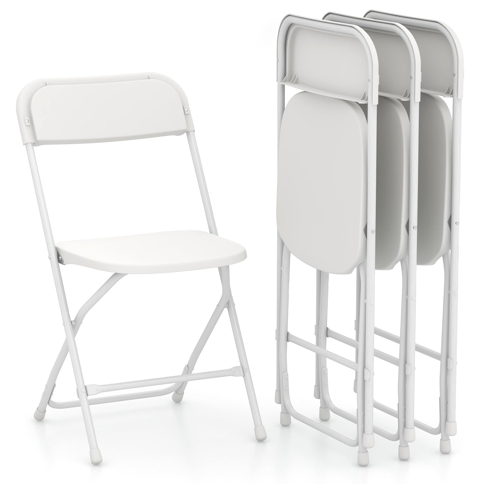 4 Pack Metal Folding Chairs with Plastic Seat and Back-White