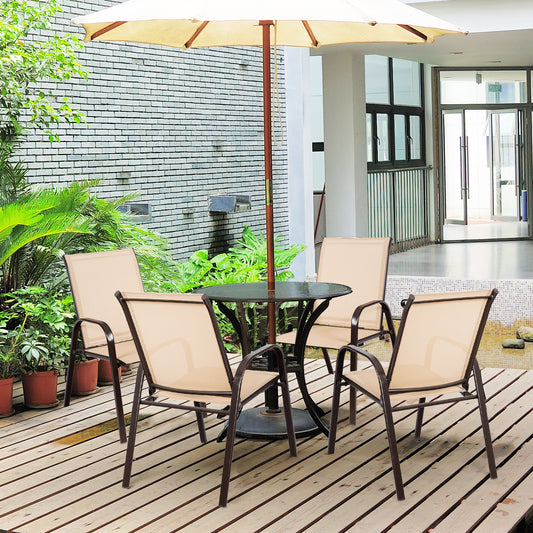 Patio Outdoor Camping Chairs Set of 4 with Breathable Fabric-Beige