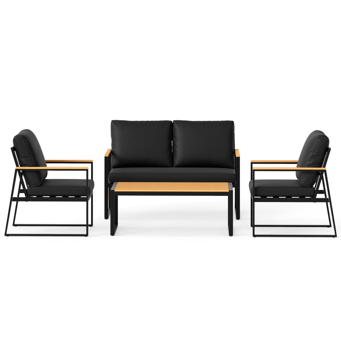 4 Pieces Patio Furniture Set  with Thick Cushions for Backyard-Black
