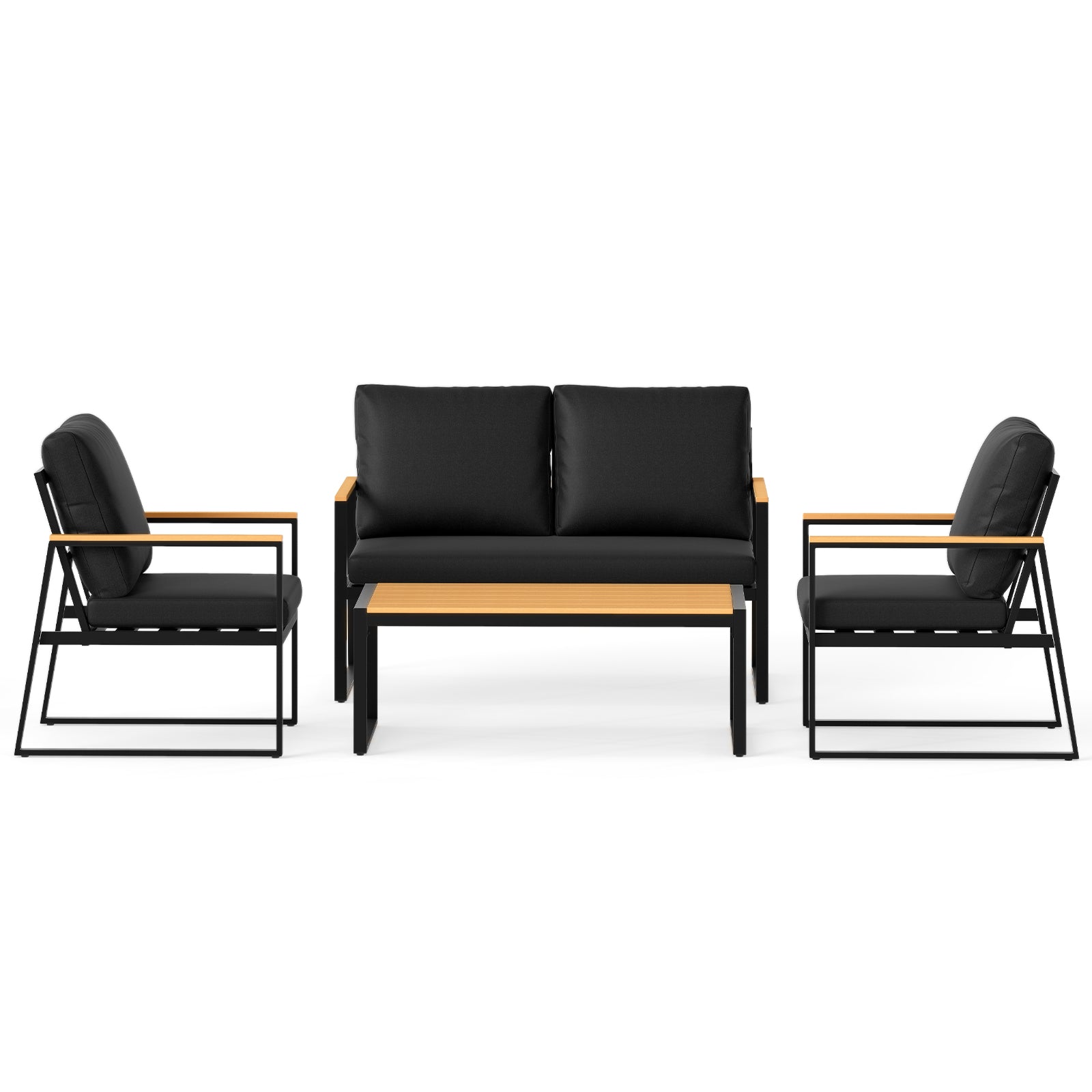 4 Pieces Patio Furniture Set  with Thick Cushions for Backyard-Black