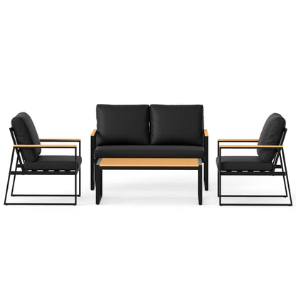 4 Pieces Patio Furniture Set  with Thick Cushions for Backyard-Black