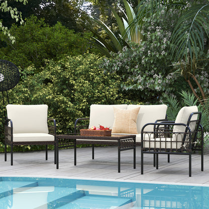 4 Pieces Patio Furniture Set with Soft Cushions-White